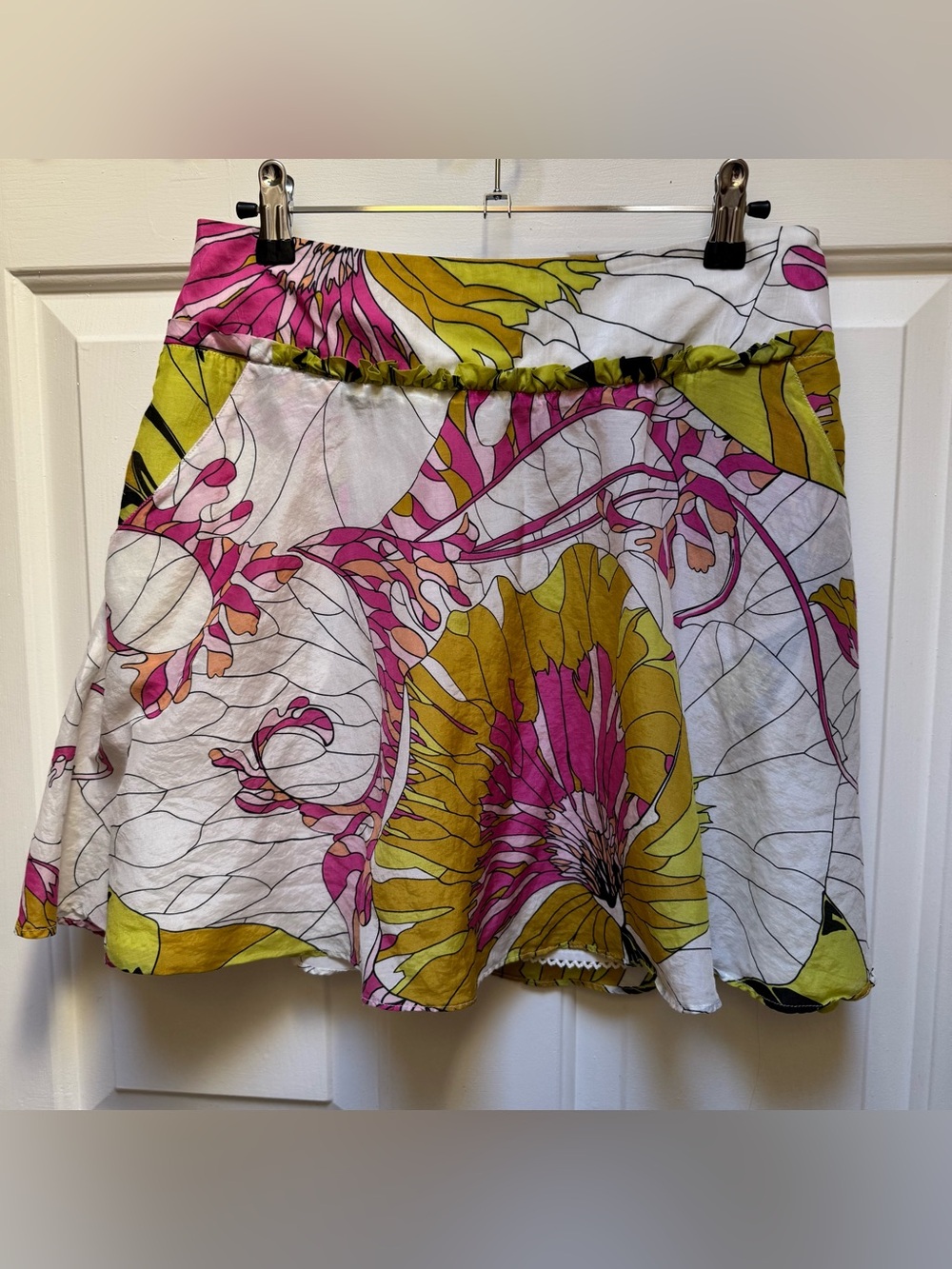 Anthropologie Leifnotes Pockets Floral Pink White Green Mini Skirt womens size 4